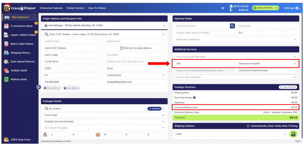 Shipsurance 6 Declared and Applied